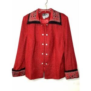 Vintage Ben Marc International Beaded Blazer Red Black Church Career Sz 16